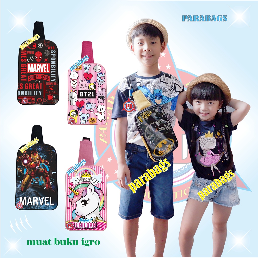 Tas Selempang Anak Laki-Laki / Waist Bag Karakter Tebal Printing Tas Selempang Pundak Anak Karakter/