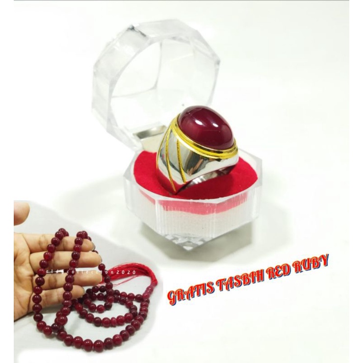 Buy 1 Get 1 Batu Cincin Red Baron Asli Natural Gratis Tasbih Merah Siam Siap Pakai Gratis Tasbih Red