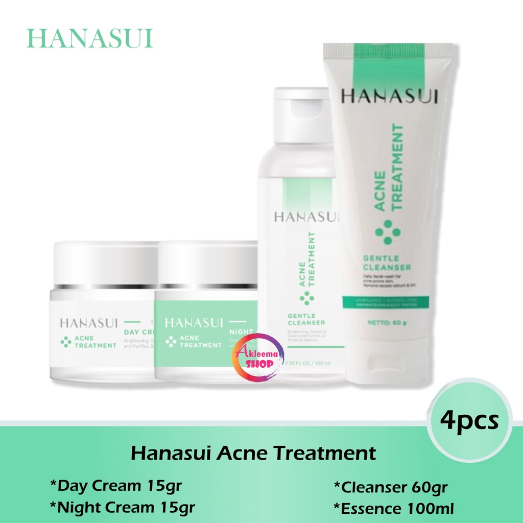 Paket Hanasui Acne Treatment 4pcs(Day Cream+Night Cream+Essence+Cleanser)