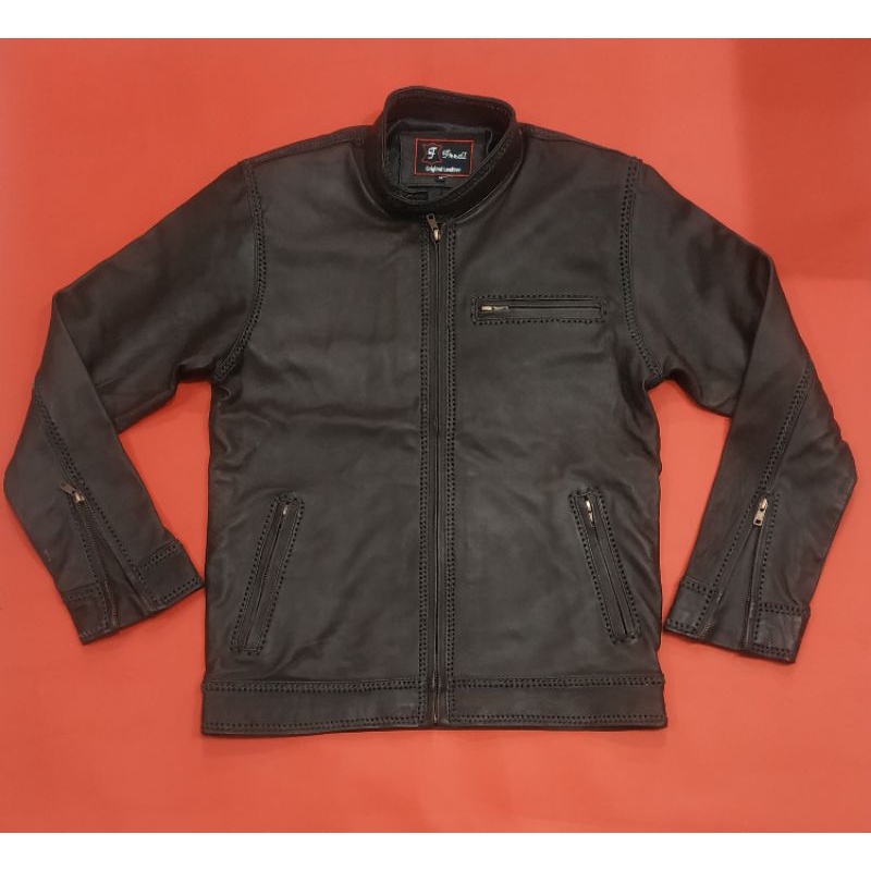 Jaket pria kulit asli domba Garut model sulam