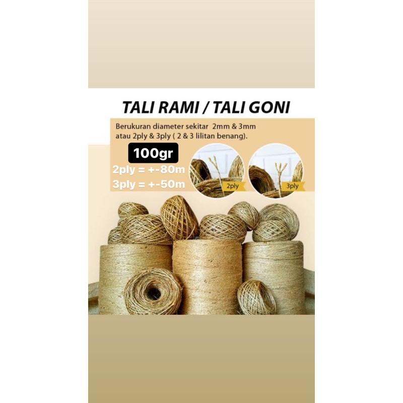 

tali rami gulungan 2ply 3ply 100gram / tali goni gulungan