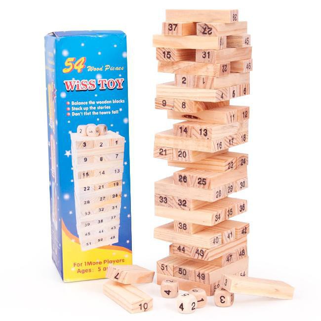 Wooden Stacko Angka (stacko balok kayu) 45 pcs + dadu