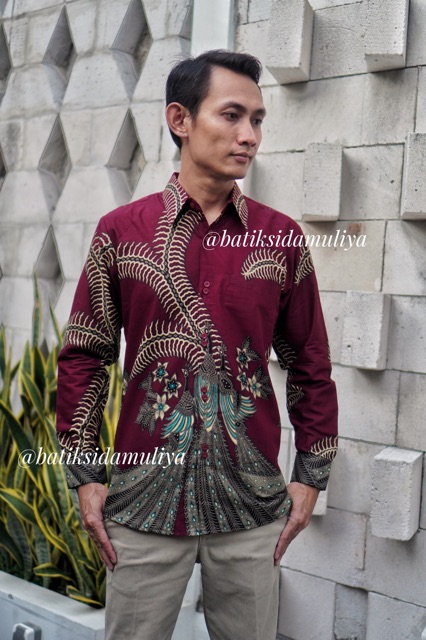 Sidamuliya Batik kemeja Pria Slimfit Premium Red Chandra Lengan Panjang