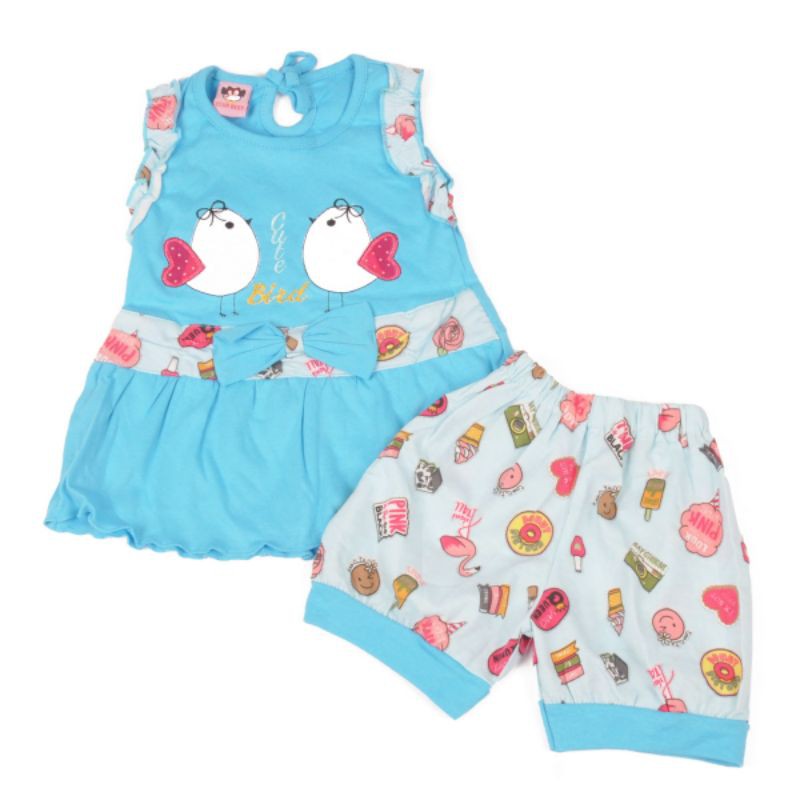 SETELAN BAJU ANAK PEREMPUAN MOTIF CUTE BIRD 1-2 TAHUN