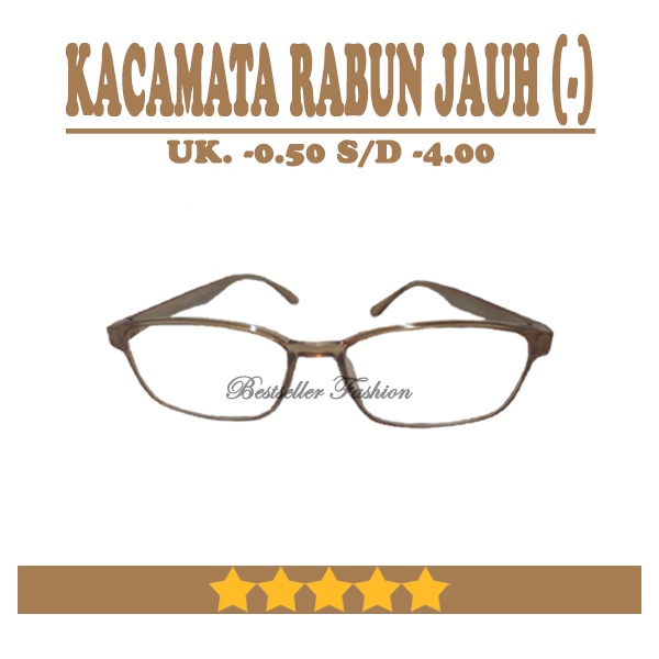 Kacamata Minus Pria Wanita / Warna Coklat Muda / Kaca Mata Lensa Rabun Jauh UNISEX / Ready -0.50 s/d -4.00 Free BOX