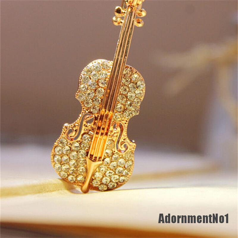 (Adornmentno1) Pin / Bros Bentuk Biola Lapis Emas / Silver Untuk Wanita