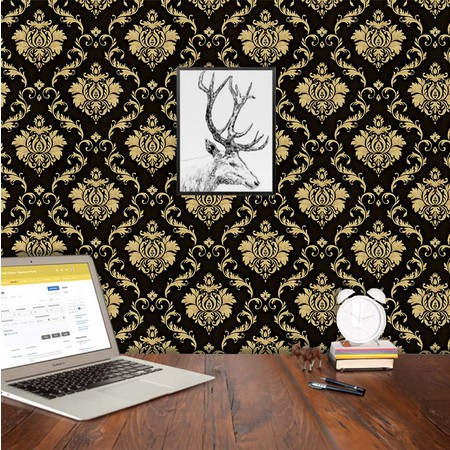 Wallpaper Hitam Batik Gold Uk 45CM X 8M