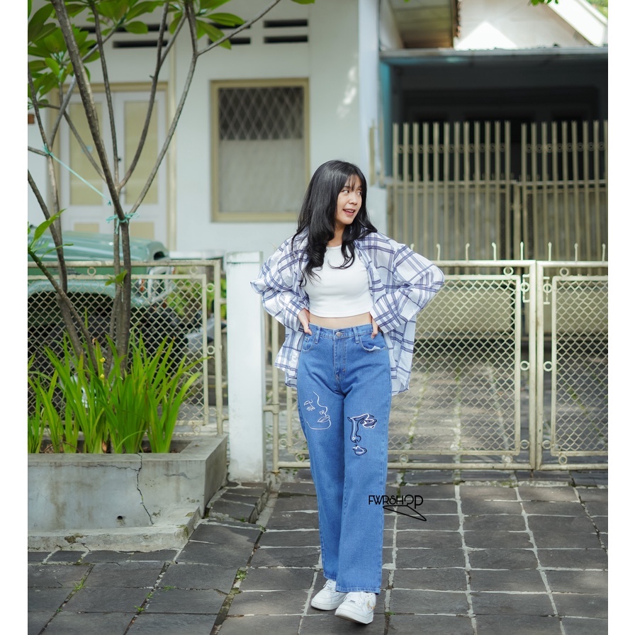 FWR - Highwaist Loose wanita Jeans Jenner korean style