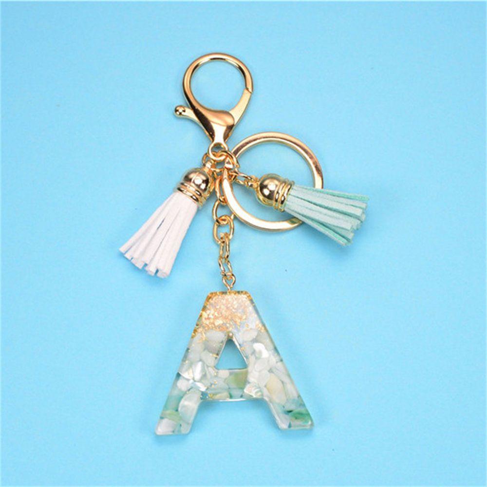 NEEDWAY 26huruf Gantungan Kunci Lucu Resin Indah Inisial Huruf Ornamen Gantungan Kunci Mobil Foil Emas Kristal Alfabet Key Chain
