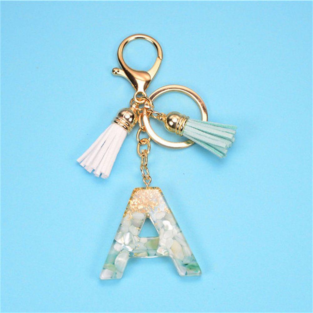 QUINTON 26huruf Gantungan Kunci Lucu Glitter Gradasi Fashion Ornamen Gantungan Kunci Mobil Foil Emas Dengan Rumbai Liontin Kristal Alfabet Key Chain