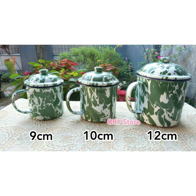 MURAH Cangkir/Mug Seng/Enamel Jadul Lurik Blurik Blirik Hijau