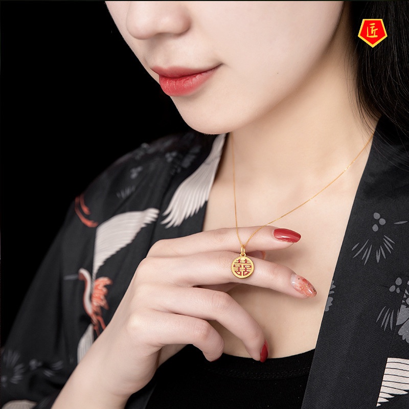 [Ready Stock]Exquisite Chinese Character Gold Pendant Couple Xi Word Necklace