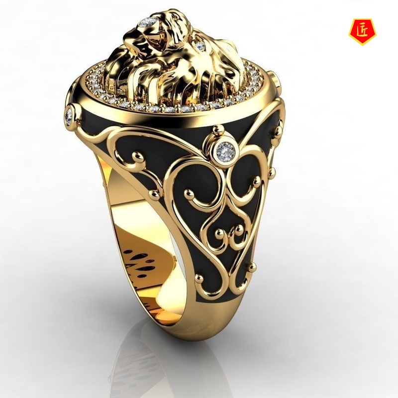 [Ready Stock]Full Diamond Lion Ring Punk 18K Gold