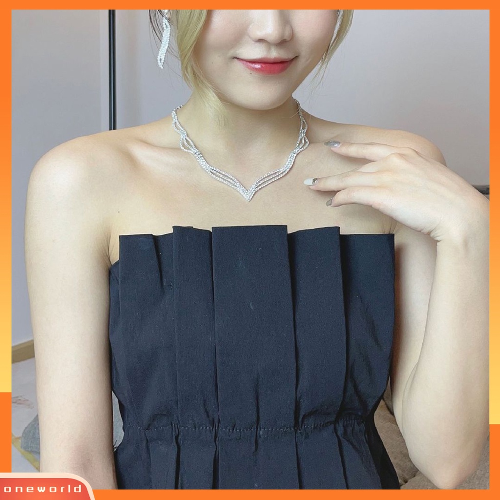 2pcs / Set Kalung Choker Anting Berlian Imitasi Bentuk Geometris Untuk Aksesoris Perhiasan