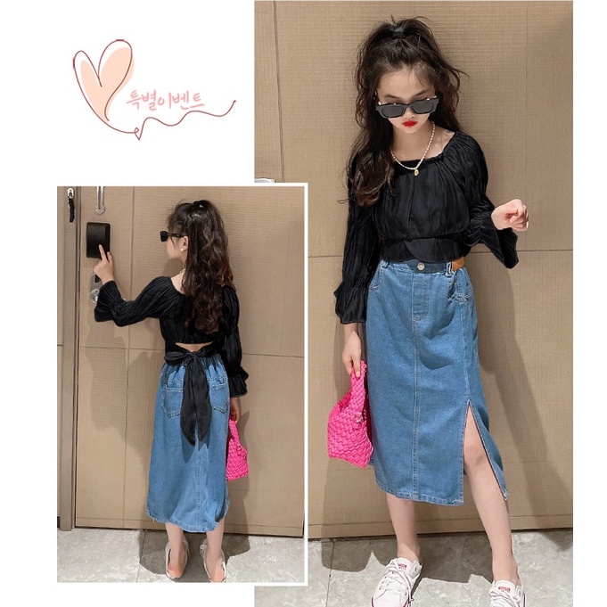 SSP11- Setelan Set Anak Remaja Besar Tanggung Blouse Jeans Korea Venomena