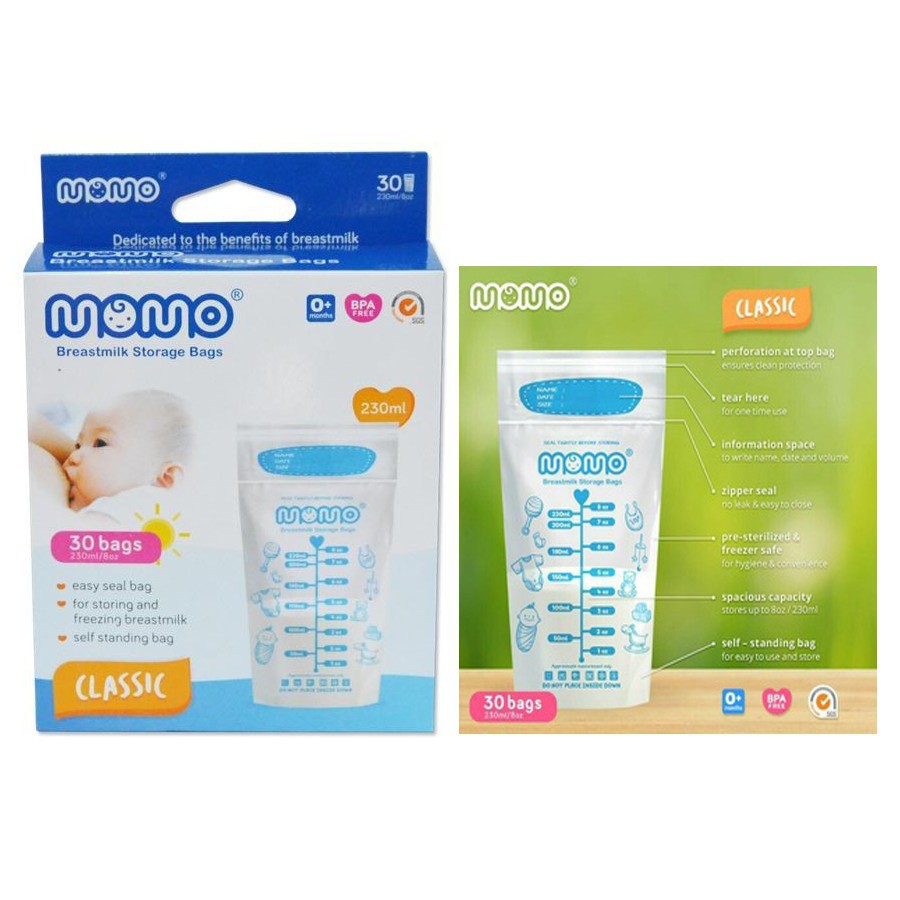 Momo Kantong Asi Classic 230 ml Breastmilk storage Bags MPASI Milk Pouch Bag READY 30pcs/box Monthly