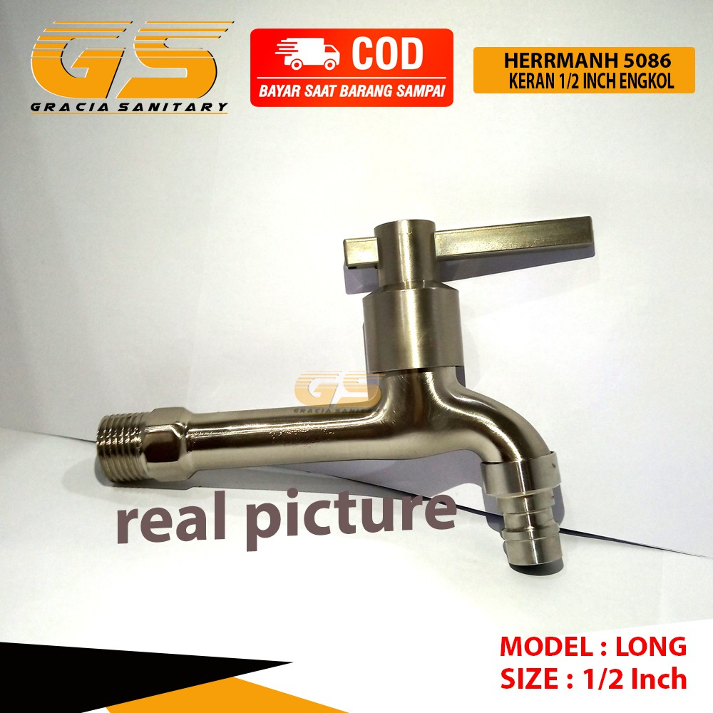 Kran 1/2 Inch Engkol Long Stainless Steel 304 Keran Air / Kran Mesin Cuci / Kran Selang / Kran Air Taman