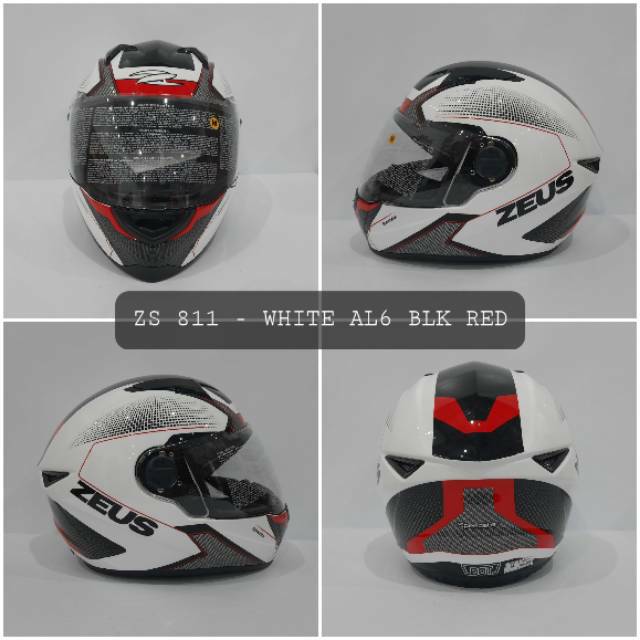 HELM ZEUS FULL FACE HELM ZEUS FULL FACE HELM ZEUS ZS - 811 WHITE AL6 BLACK RED - FREE SMOKE VISOR ZEUS ORIGINAL ( ONGKIR 2KG )