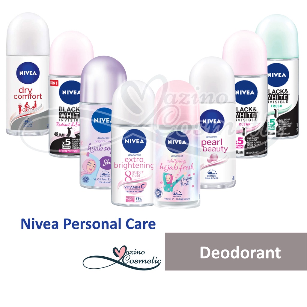 NIVEA Deodorant Roll On - 50mL Variant Female| Extra Brightening | Hijab Fresh | Pearl &amp; Beauty | Hijab Soft | Antibacterial | Silk Touch | Happy Shave | Dry Comfort