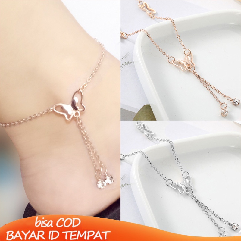 COD❤️Gelang Kaki Kupu-kupu Liontin Elegan Temperamen Manis Berlian Imitasi Fashion Wanita Aksesoris Korea Murah Ready Stock