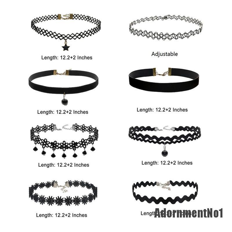 (Adornmentno1) 8pcs / set Kalung Choker Velvet Hitam Gaya Vintage Untuk Wanita