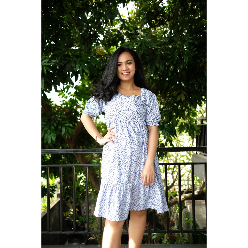 Puffy Dress Wanita Rampel Midi Rayon