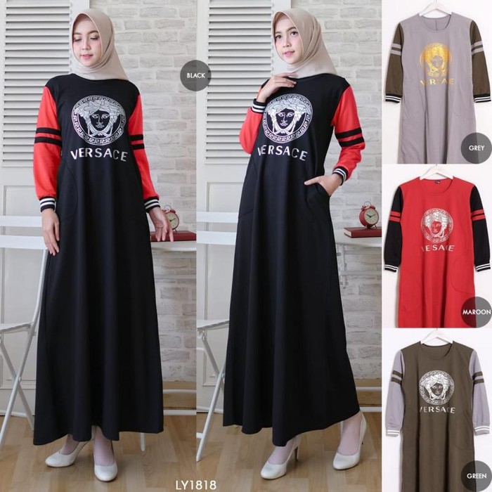GAMIS SYARI PREMIUM-GAMIS VERSACE TERRY FIT TO XL GAMIS WANITA MUSLIM REALPICT DRESS ORI