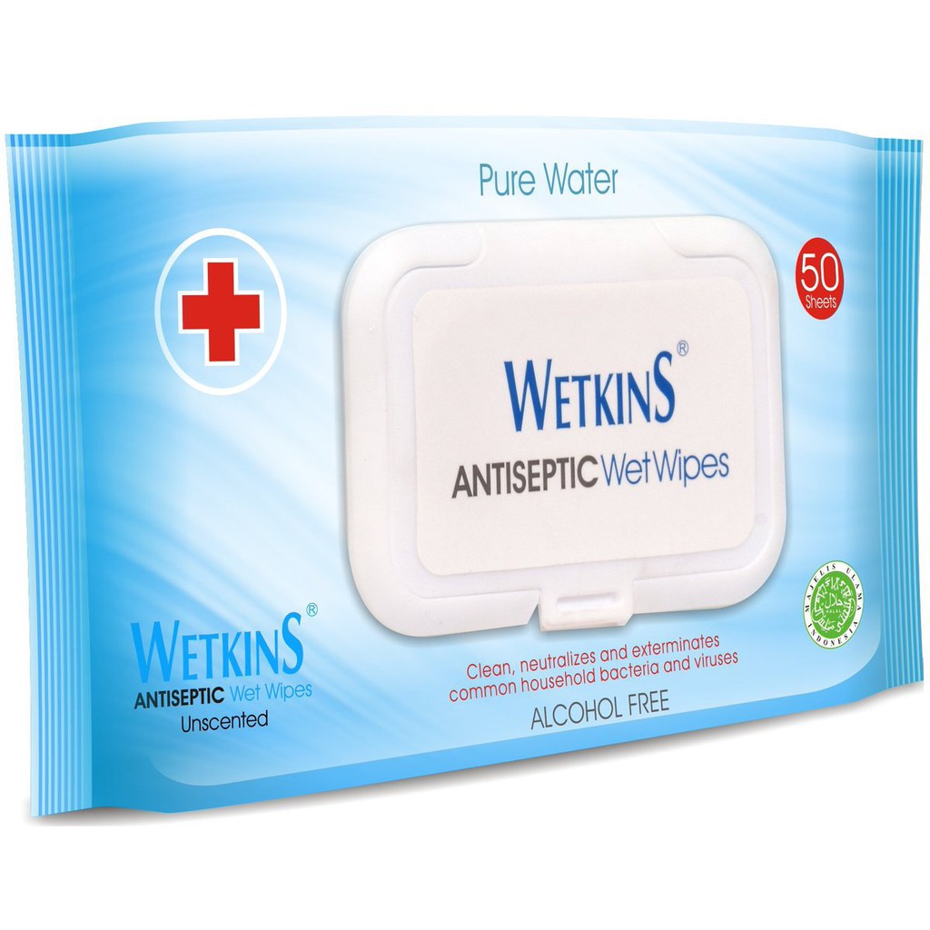 Tisu basah WETKINZ wet wipes antiseptic 50 +50 's / fliptop &amp; non fliptop tissue basah baby wipes 50's fliptop