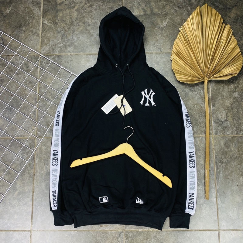 HOODIE JAKET SWEATER NEW ERA MLB YANKEES STRIPES NY YK PRINTED HITAM PREMIUM AUTHENTIC