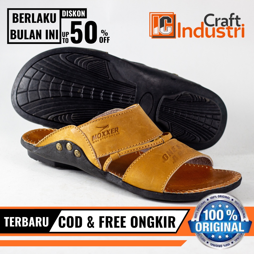 SANDAL KULIT ASLI BAN 2 TALI SLOP SANDAL TERBARU MOXXER SANDAL KULIT ASLI PRIA SLIP ON SELOP TERBARU