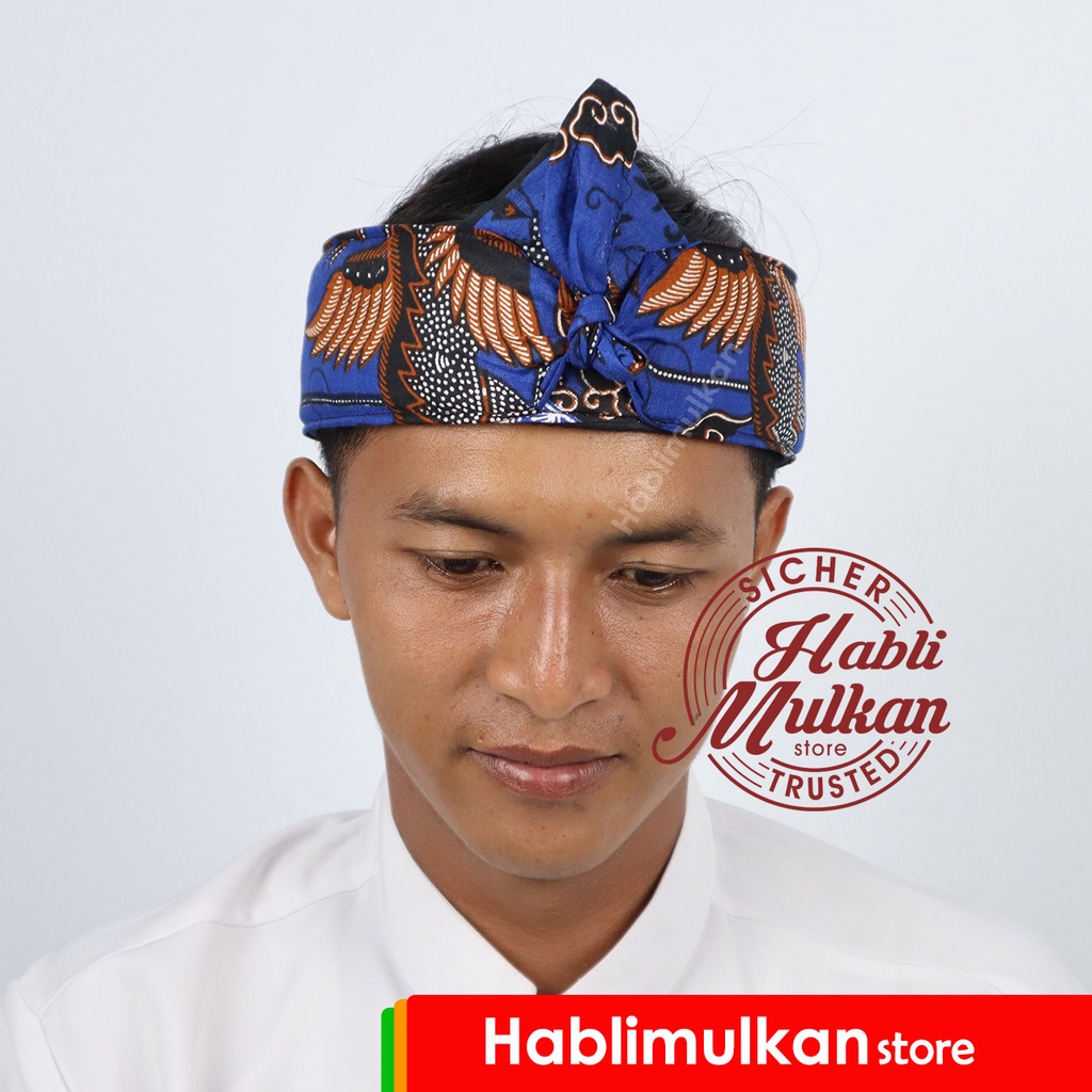 Iket Kepala Praktis Tradisional Sunda Jawa Batik Singo Barong Cirebon Biru Bukan Blangkon Totopong -