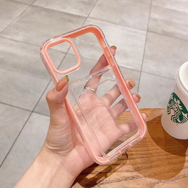 IPHONE Casing Dompet Slot Kartu TPU Transparan Untuk Iphone14 13 11 12 Pro Max 14Plus XS Max XR X Xs8 7 Soft Clear Card Holder Cover