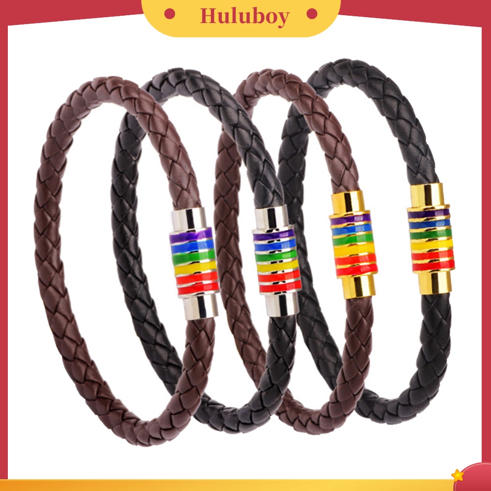 Hu Hu Hu Hu Hu Alat Bantu Pasang Kacamata♡ Gelang Bangle Kulit Imitasi Anyam Warna Pelangi Untuk Priawanita