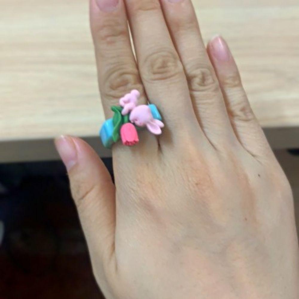 NEEDWAY Cincin Jari Lucu Manis Fashion Match Pesta Perhiasan Akrilik Vintage Gaya Korea Ring