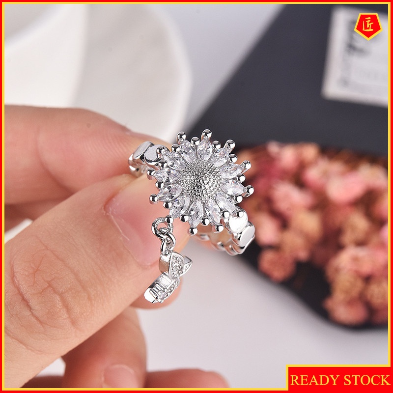 [Ready Stock]Creative Full Diamond Butterfly Opening Ring Luxury Flower Shape