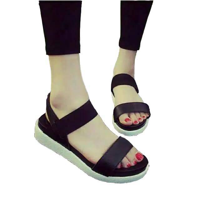 docmart hitam  - DM sandal wanita sendal tali karet