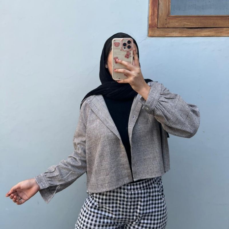 crop top tartan / crop top flanel / kemeja crop wanita-Motif 35