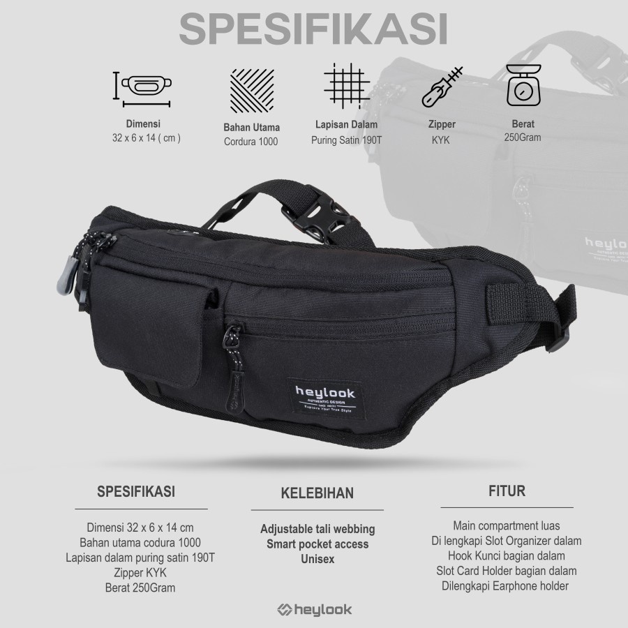 Tas Selempang Pria Keren Original Waistbag Pria Waterproof Kekinian Keren Trandy Asli Kartu Besar Kecil Distro Masa Kini Murah Terbaru