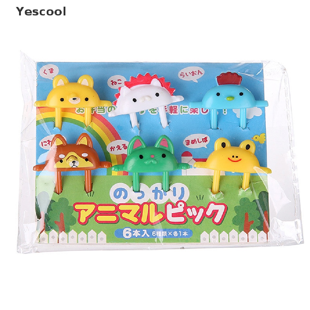 Yescool 6Pcs Garpu Buah / Dessert / Bento Desain Kartun Hewan Lucu