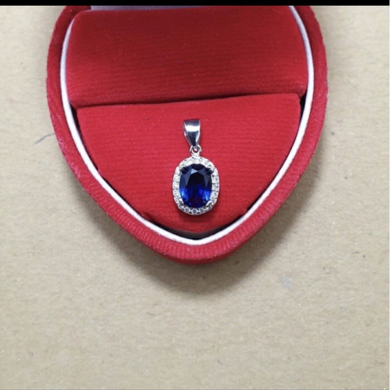 Liontin oval mata biru liontin wanita liontin pria liontin mata biru perak 925 lapis emas putih