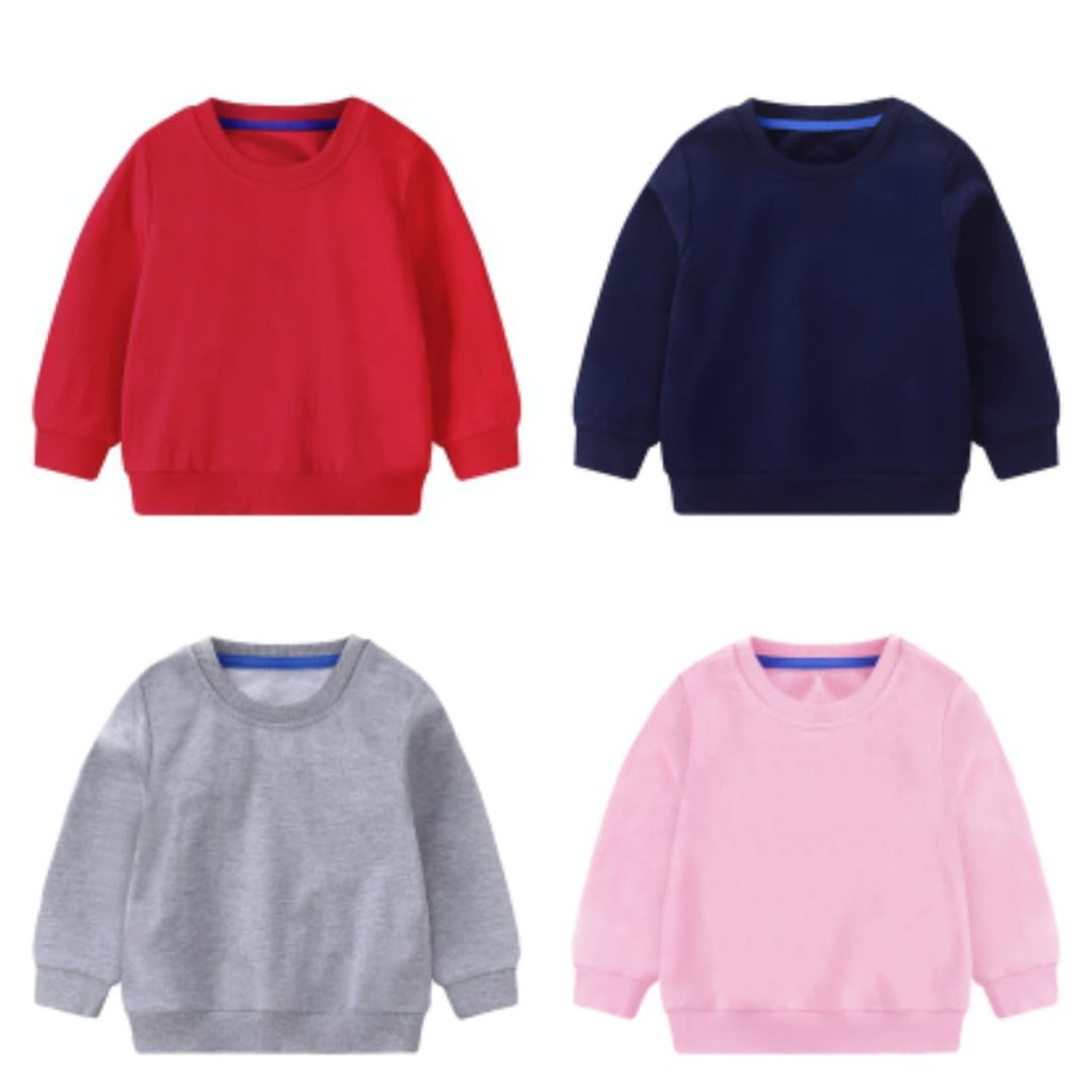 Sweater Polos Anak Unisex Basic Crewneck Bahan Babyterry Usia 1-12 Tahun Trendy