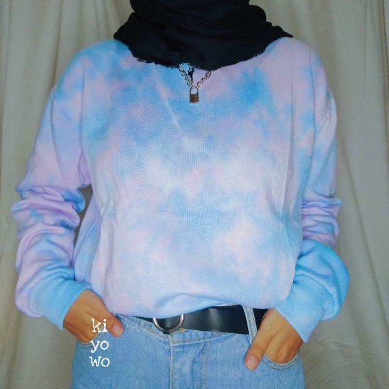 pink sky tie dye sweater | sweater tie dye | crewneck tie dye | baju tie dye