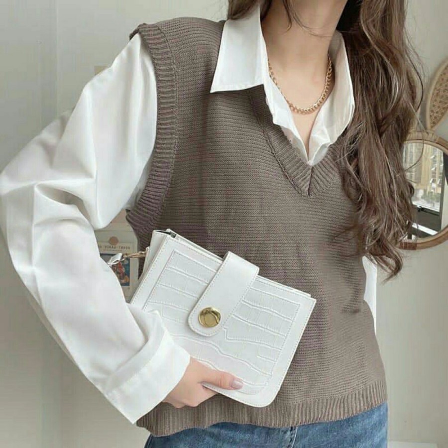 Kani Vest Wanita Rajut Korea Murah | Baju Rompi Tanpa Lengan Muslim