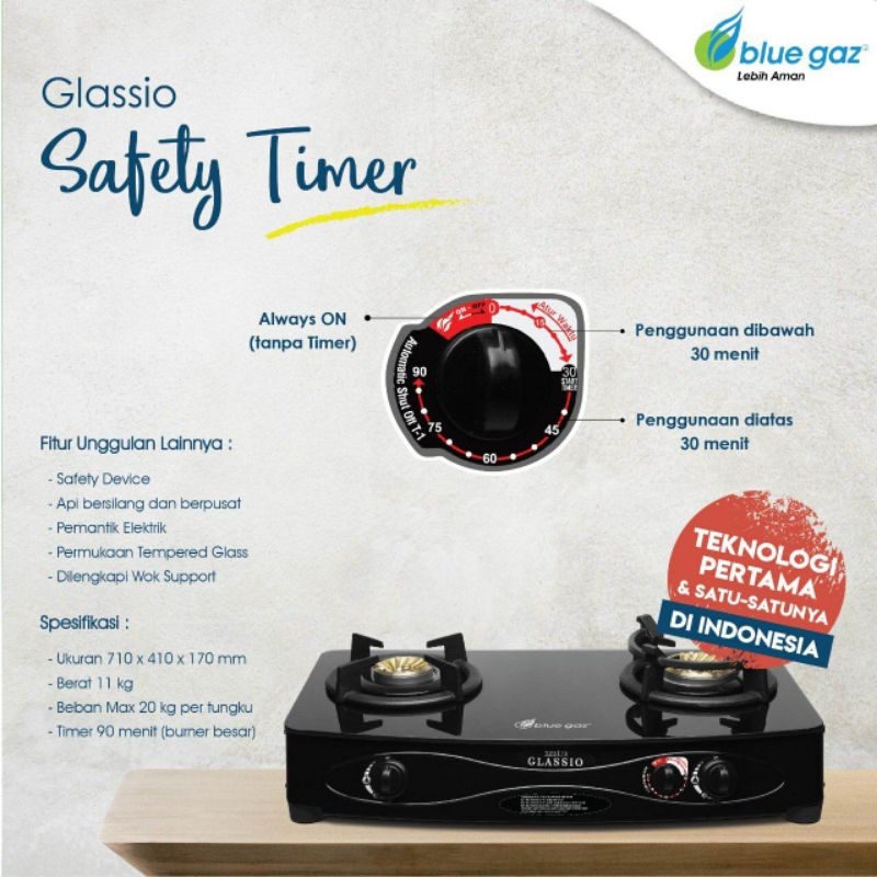 (READY) GLASSIO SAFETY TIMER Kompor Blue Gaz Garansi Resmi 2 tahun