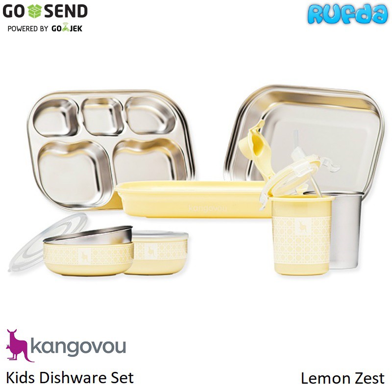 Kangovou Kids Dishware Set Lemon Zest Stainless