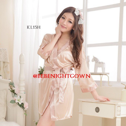 (BEST SELLER) SET KIMONO TIDUR SEXY LINGERIE LACE SATIN NUDE WANITA KL15H