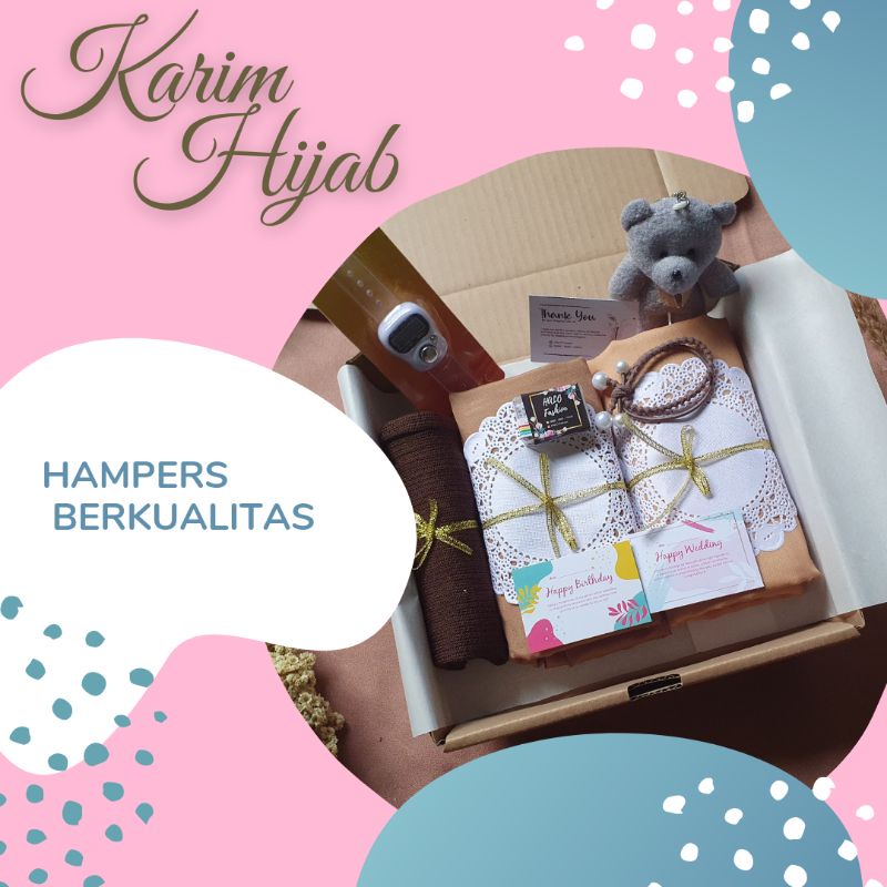 

hampers / Hijab / hampers ulang tahun / gift box birthday / kado wisuda / kado pernikahan / hijab / tasbih digital / premium / Bagus