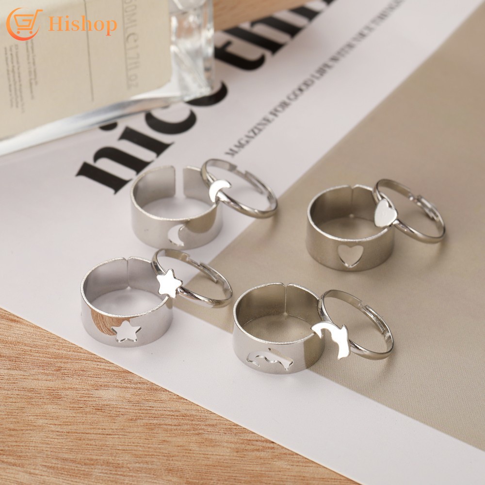 2pcs / Set Cincin Adjustable Desain Hati / Bintang / Butterfly Untuk Wanita
