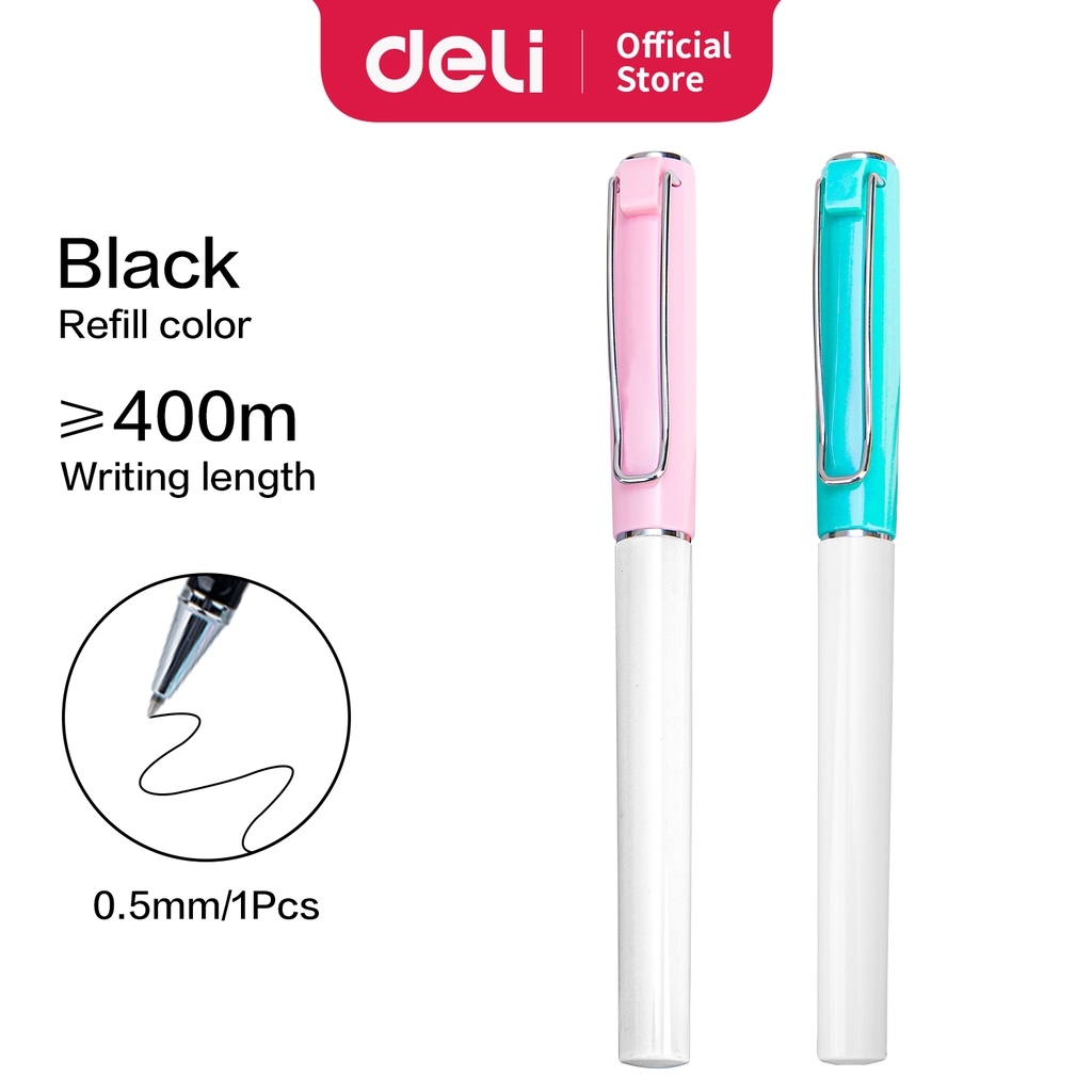 

Deli Ballpen fashion ujung tumpul 0.5mm tinta hitam dengan pen clip desain 3 warna S159