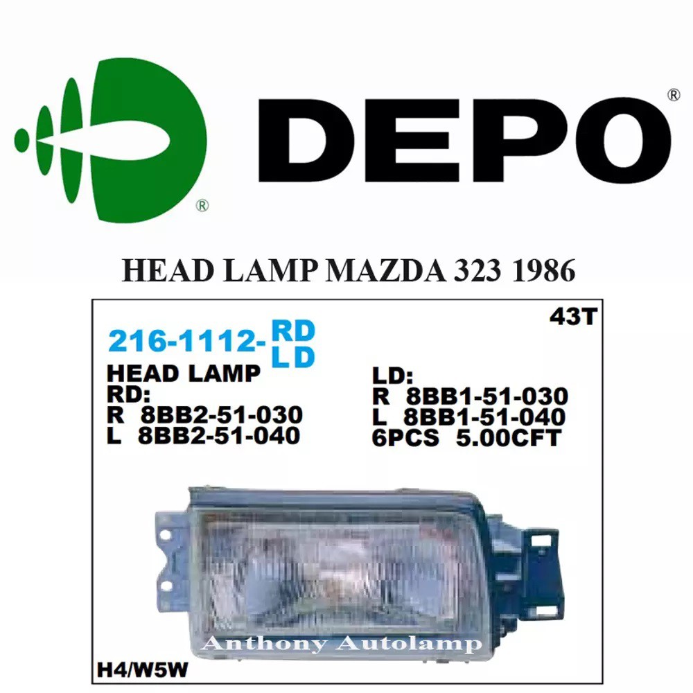 HEAD LAMP MAZDA 323 1986 LH